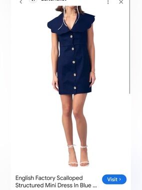 English Factory Navy Scalloped Collar Button-Front Mini Dress